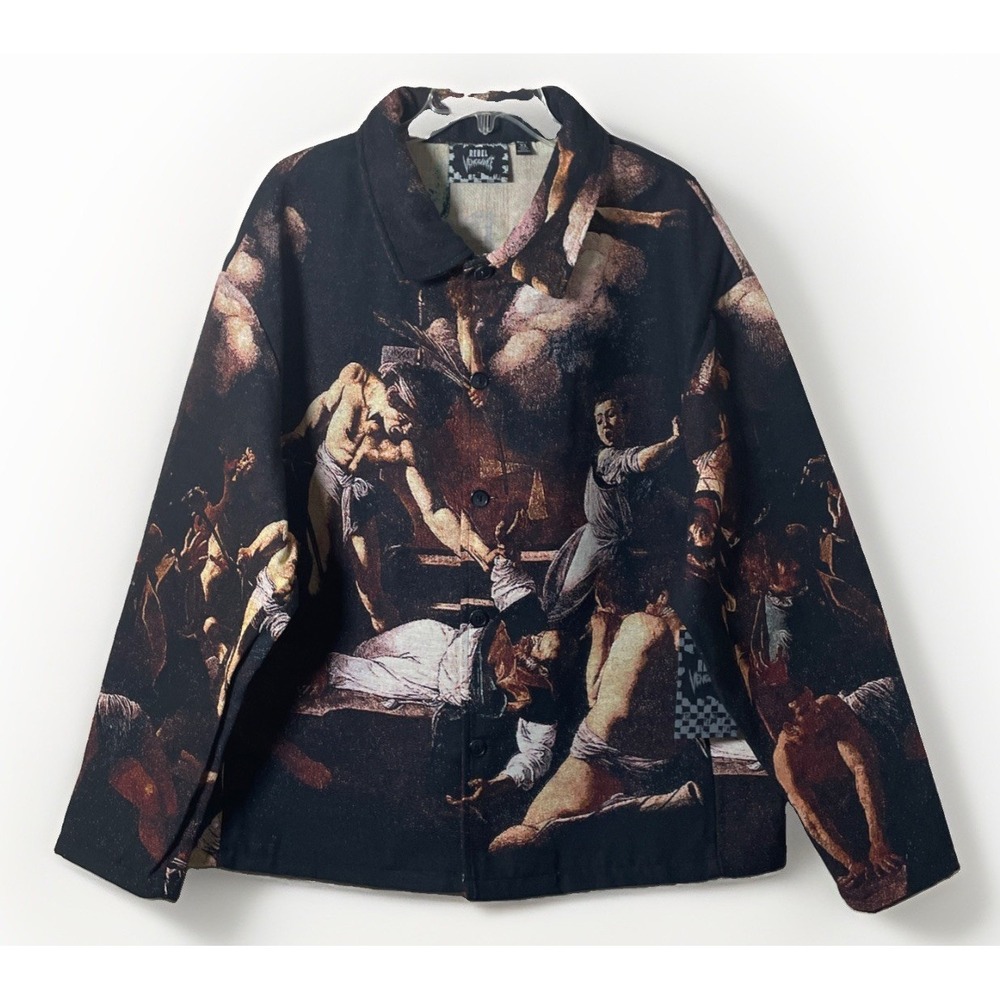 Rebel Vengeance Jacket Mens Gothic Tapestry Saint Rhinestone NWT Men's Size XL